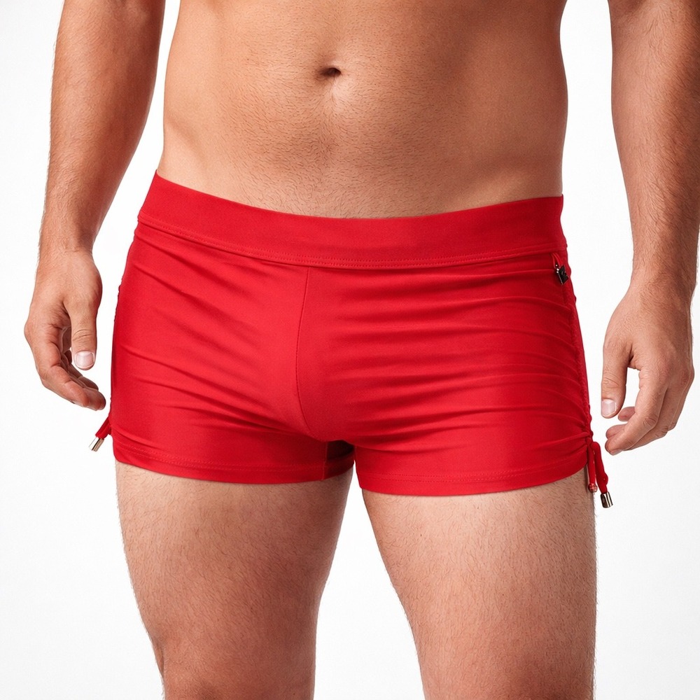 Andrew Christian L (33-35) Adjustable Red Side Cinch Swim Trunks 70114